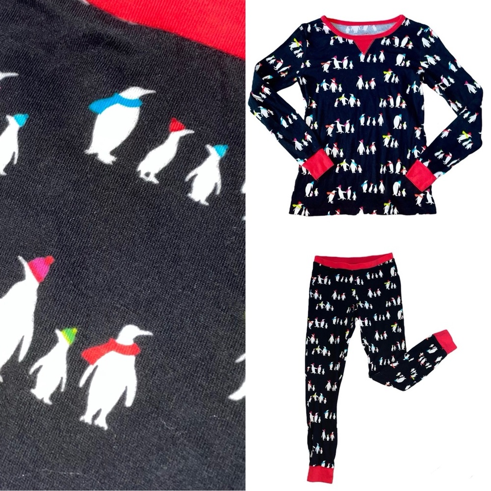 Black Penguin Holiday Christmas PJ Pajama Set Long Sleeve S